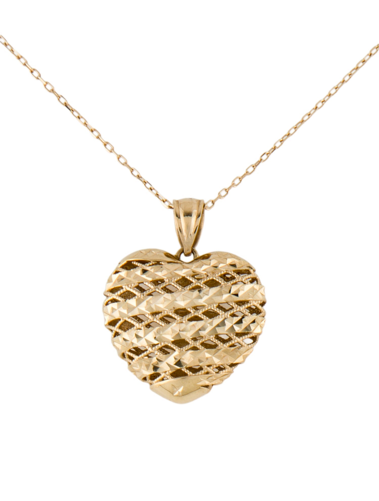 Necklace 14K Basket Weave Heart Pendant Necklace
